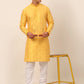 Men's Silk Blend Collar Embroidered Kurta Pyjama Set ( JOKP 665 Yellow )