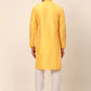Men's Silk Blend Collar Embroidered Kurta Pyjama Set ( JOKP 665 Yellow )