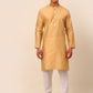 Men Beige Striped Pleated Chikankari Kurta pyjama Set ( JOKP 666 Beige )