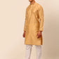 Men Beige Striped Pleated Chikankari Kurta pyjama Set ( JOKP 666 Beige )