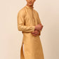 Men Beige Striped Pleated Chikankari Kurta Only ( KO 666 Beige )