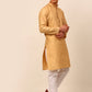 Men Beige Striped Pleated Chikankari Kurta pyjama Set ( JOKP 666 Beige )