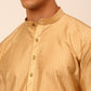 Men Beige Striped Pleated Chikankari Kurta pyjama Set ( JOKP 666 Beige )