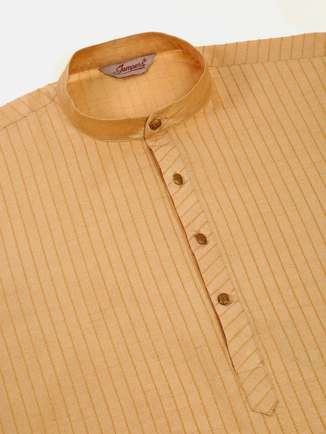 Men Beige Striped Pleated Chikankari Kurta pyjama Set ( JOKP 666 Beige )