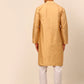 Men Beige Striped Pleated Chikankari Kurta pyjama Set ( JOKP 666 Beige )