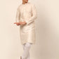 Men Cream Striped Pleated Chikankari Kurta Only ( KO 666 Cream )