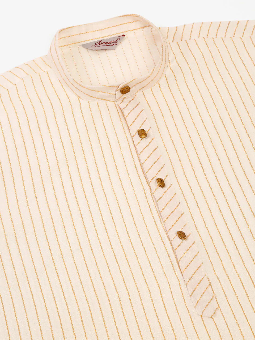 Men Cream Striped Pleated Chikankari Kurta Only ( KO 666 Cream )