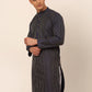 Men Navy Blue Striped Pleated Chikankari Kurta Only ( KO 666 Navy )