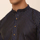 Men Navy Blue Striped Pleated Chikankari Kurta Only ( KO 666 Navy )