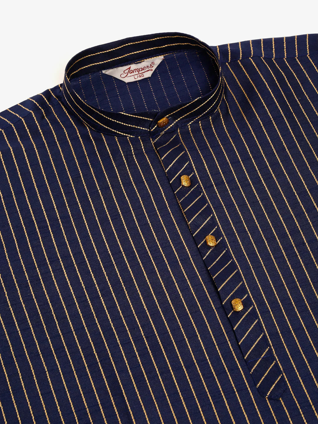 Men Navy Blue Striped Pleated Chikankari Kurta Only ( KO 666 Navy )