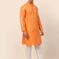 Men Peach Striped Pleated Chikankari Kurta Only ( KO 666 Peach )