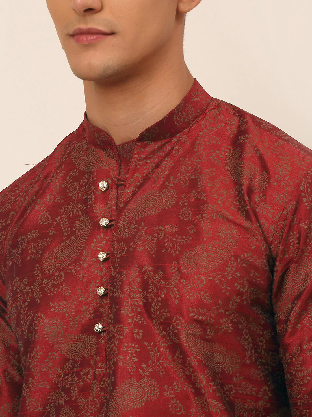 Men Maroon Paisley Printed Kurta with Pyjama ( JOKP 667 Maroon )