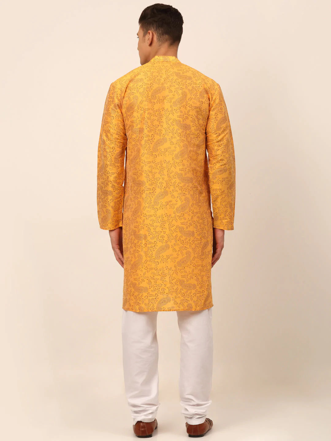 Men Mustard Paisley Printed Kurta with Pyjama ( JOKP 667 Mustard )