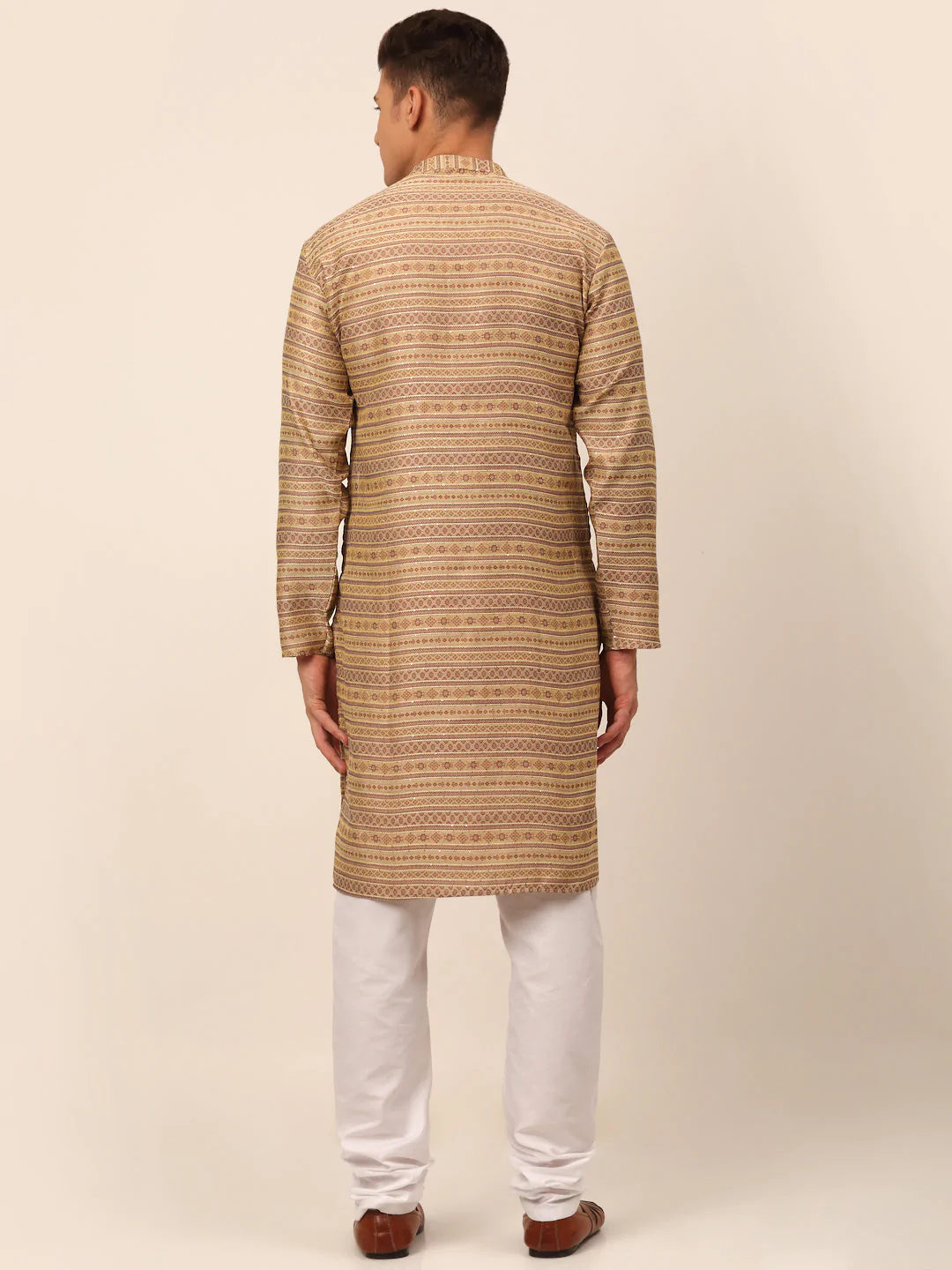 Men Sequinned Kurta with Churidar ( JOKP 668 Brown )