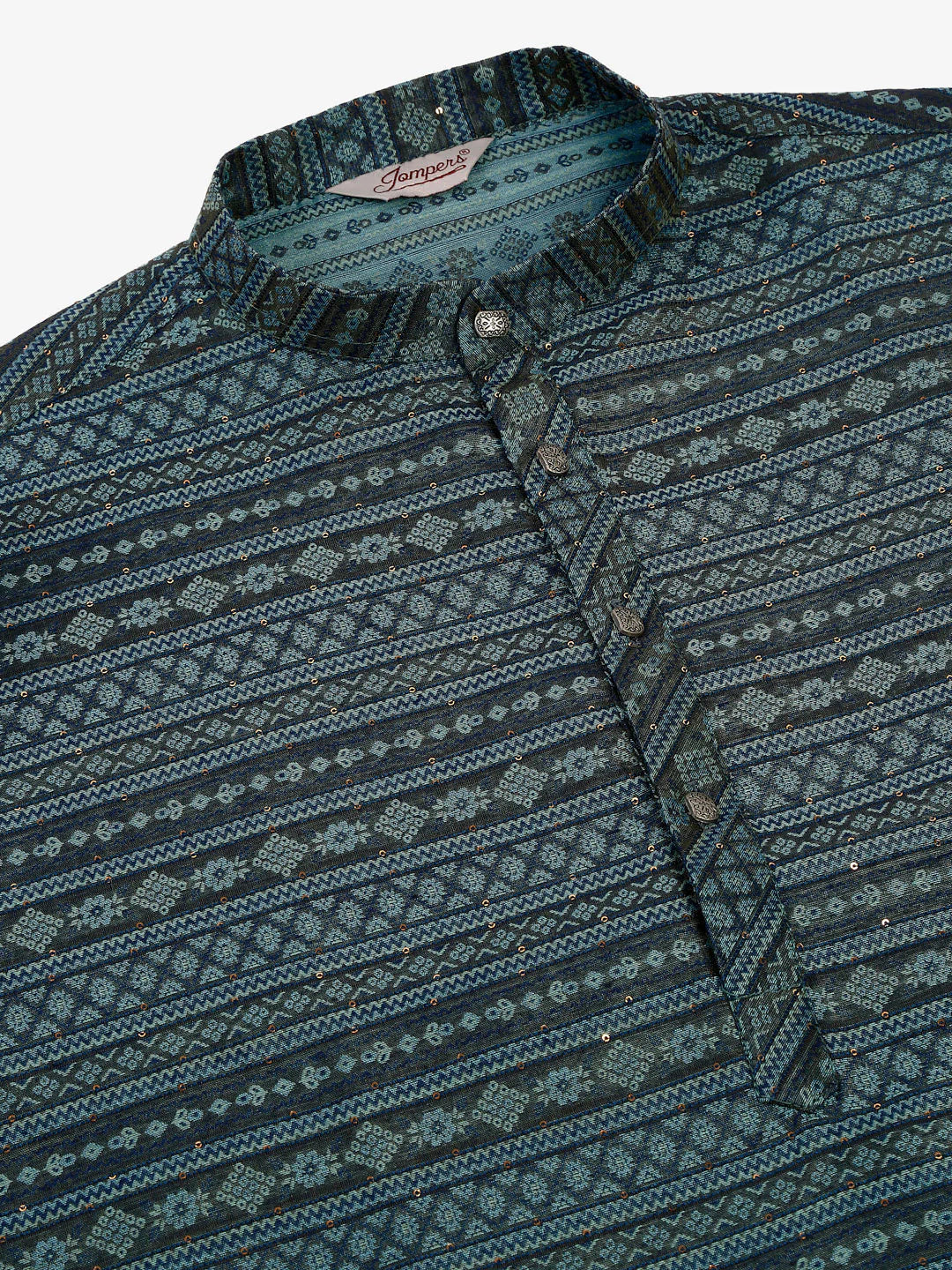 Men Printed Sequinned Kurta Only ( KO 668 Teal )