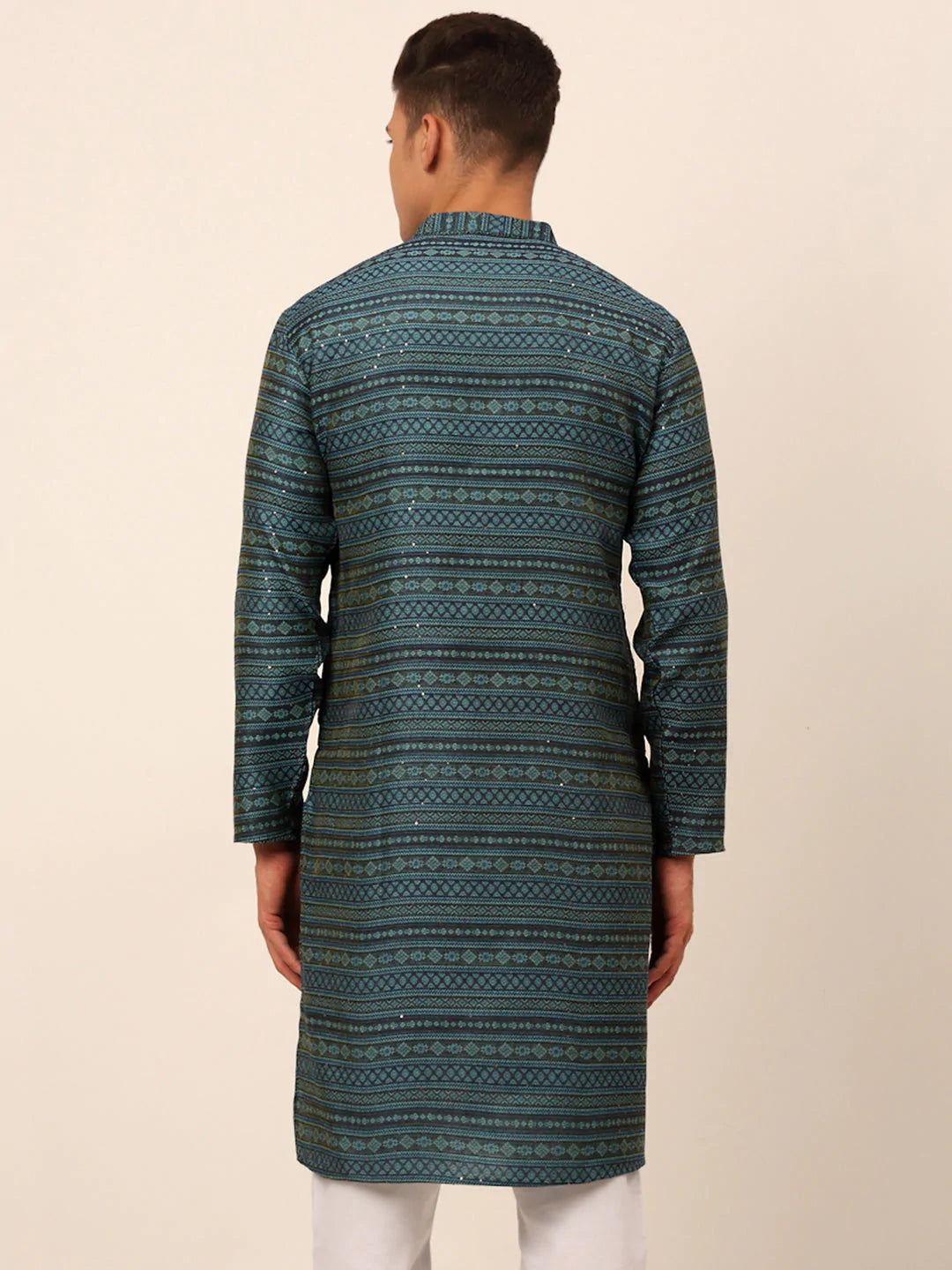 Men Printed Sequinned Kurta Only ( KO 668 Teal )