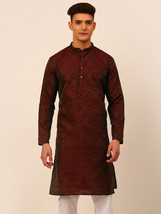 Men Maroon Floral Printed Kurta Only ( KO 669 Maroon )