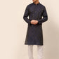 Men Navy Blue Floral Printed Kurta with Churidar ( JOKP 669 Navy )