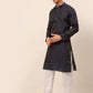 Men Navy Blue Floral Printed Kurta with Churidar ( JOKP 669 Navy )
