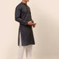 Men Navy Blue Floral Printed Kurta with Churidar ( JOKP 669 Navy )