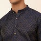 Men Navy Blue Floral Printed Kurta with Churidar ( JOKP 669 Navy )