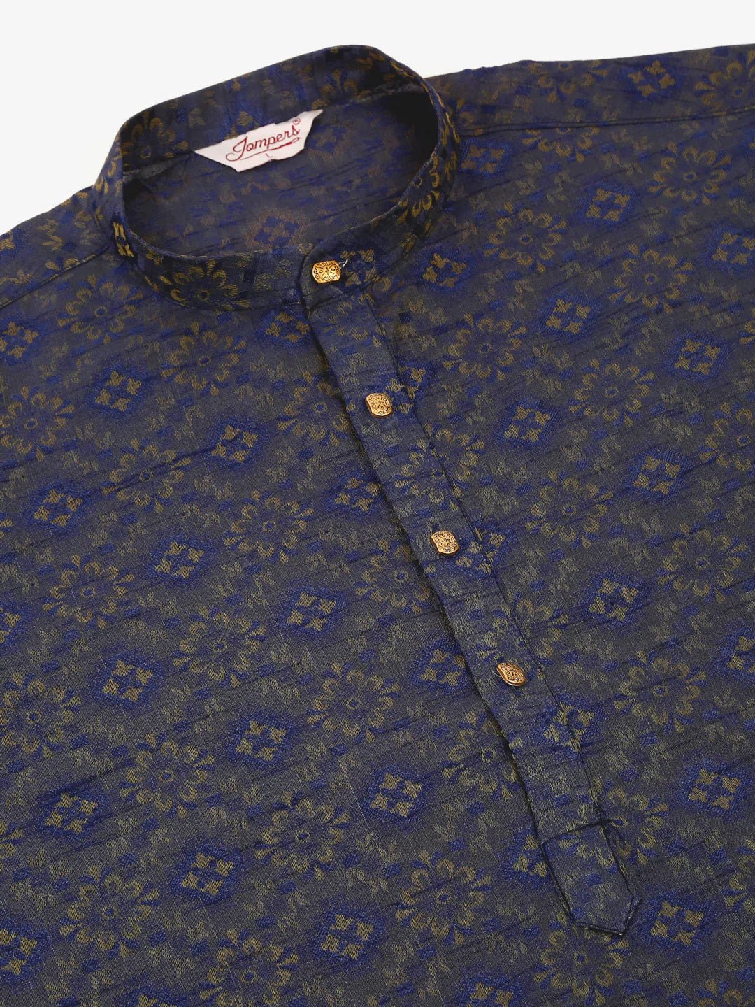 Men Navy Blue Floral Printed Kurta with Churidar ( JOKP 669 Navy )