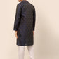 Men Navy Blue Floral Printed Kurta with Churidar ( JOKP 669 Navy )