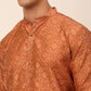 Men Peach Floral Printed Kurta with Churidar ( JOKP 669 Peach )