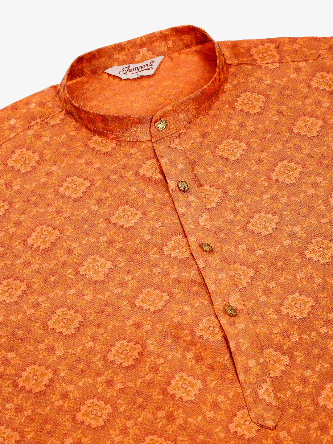 Men Peach Floral Printed Kurta with Churidar ( JOKP 669 Peach )