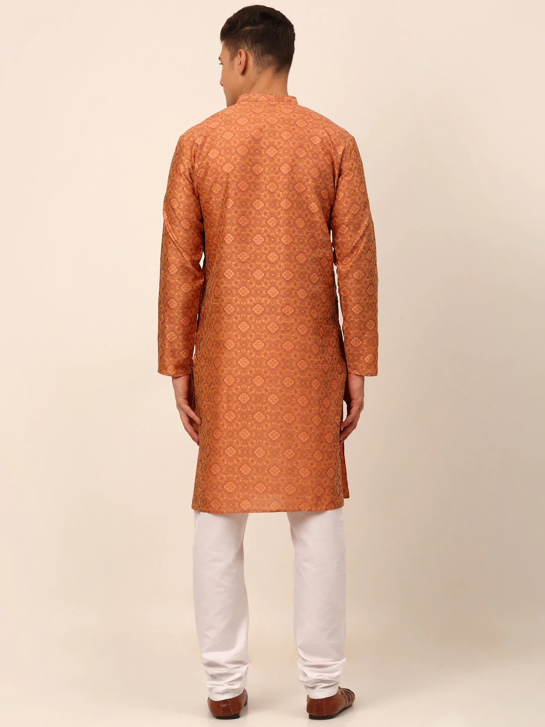 Men Peach Floral Printed Kurta with Churidar ( JOKP 669 Peach )