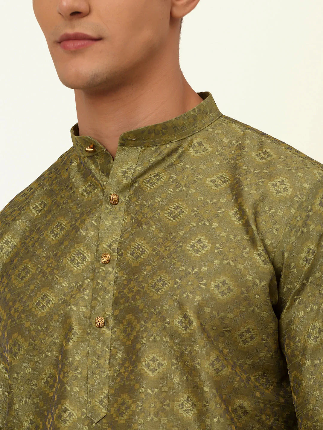 Men Pista Green Floral Printed Kurta with Churidar ( JOKP 669 Pista )