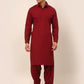 Men Maroon Cotton Solid Pathani Kurta with Salwar ( JOKP 670 Maroon )