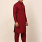 Men Maroon Cotton Solid Pathani Kurta with Salwar ( JOKP 670 Maroon )