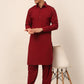 Men Maroon Cotton Solid Pathani Kurta with Salwar ( JOKP 670 Maroon )