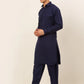 Men Navy Cotton Solid Pathani Kurta with Salwar ( JOKP 670 Navy )