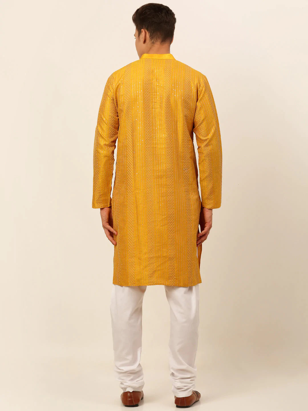Jompers Men's Mustard Embroiderd Kurta Pajama ( JOKP 671 Mustard )