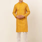 Jompers Men's Mustard Embroiderd Kurta Pajama ( JOKP 671 Mustard )