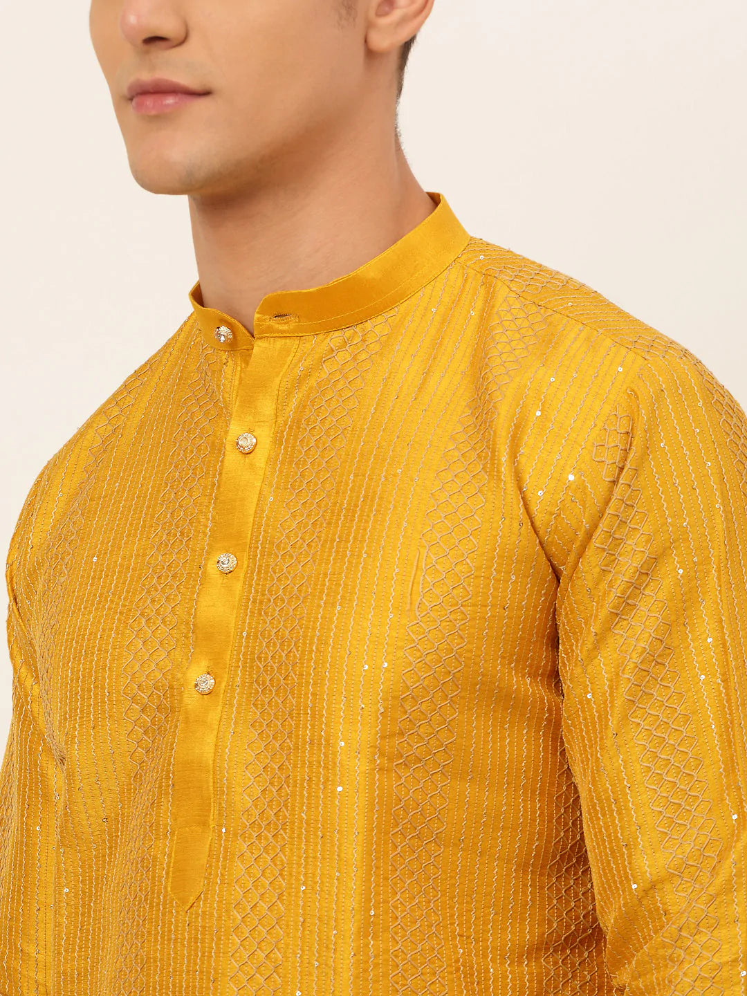 Jompers Men's Mustard Embroiderd Kurta Pajama ( JOKP 671 Mustard )