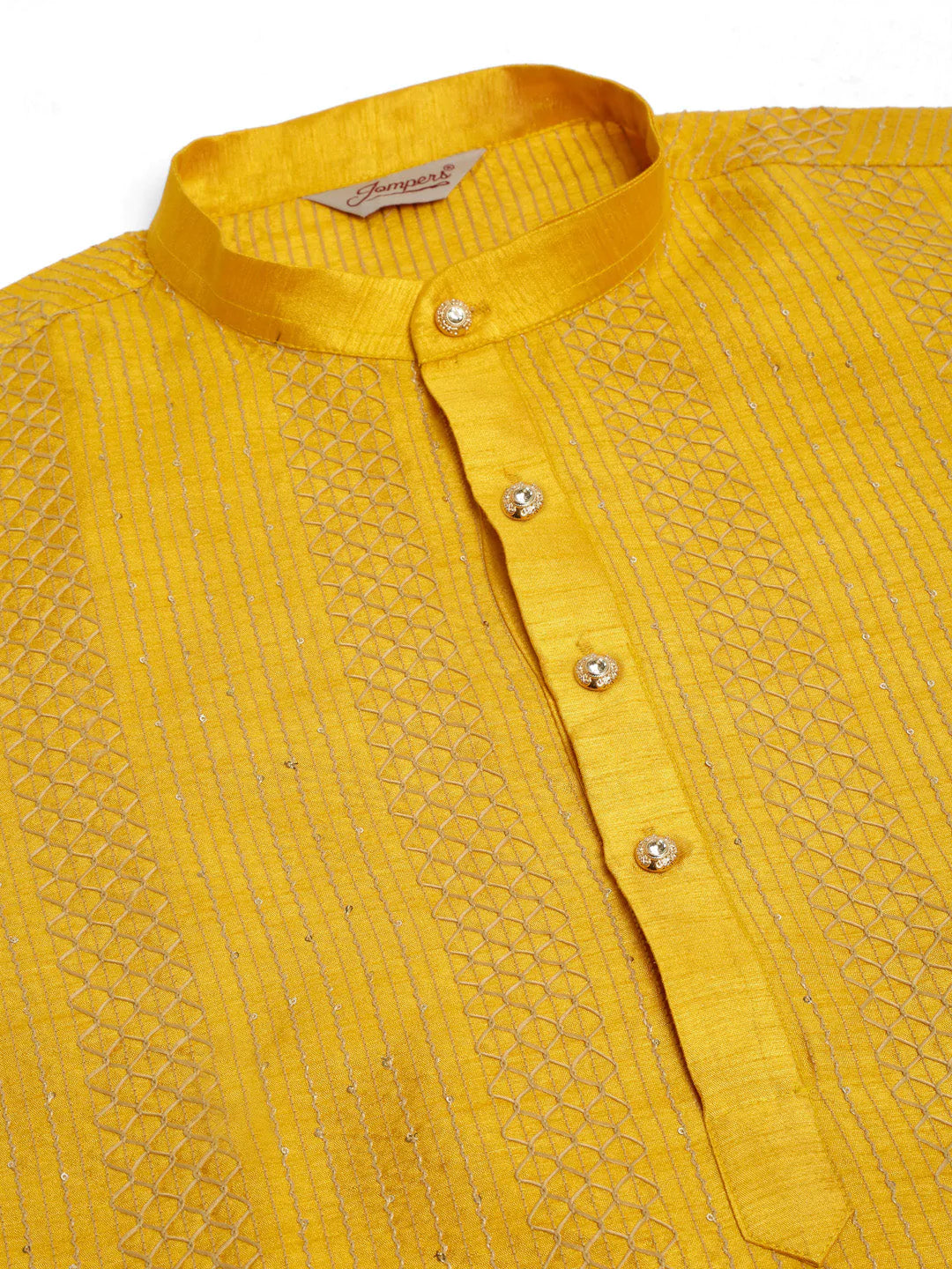 Jompers Men's Mustard Embroiderd Kurta Pajama ( JOKP 671 Mustard )