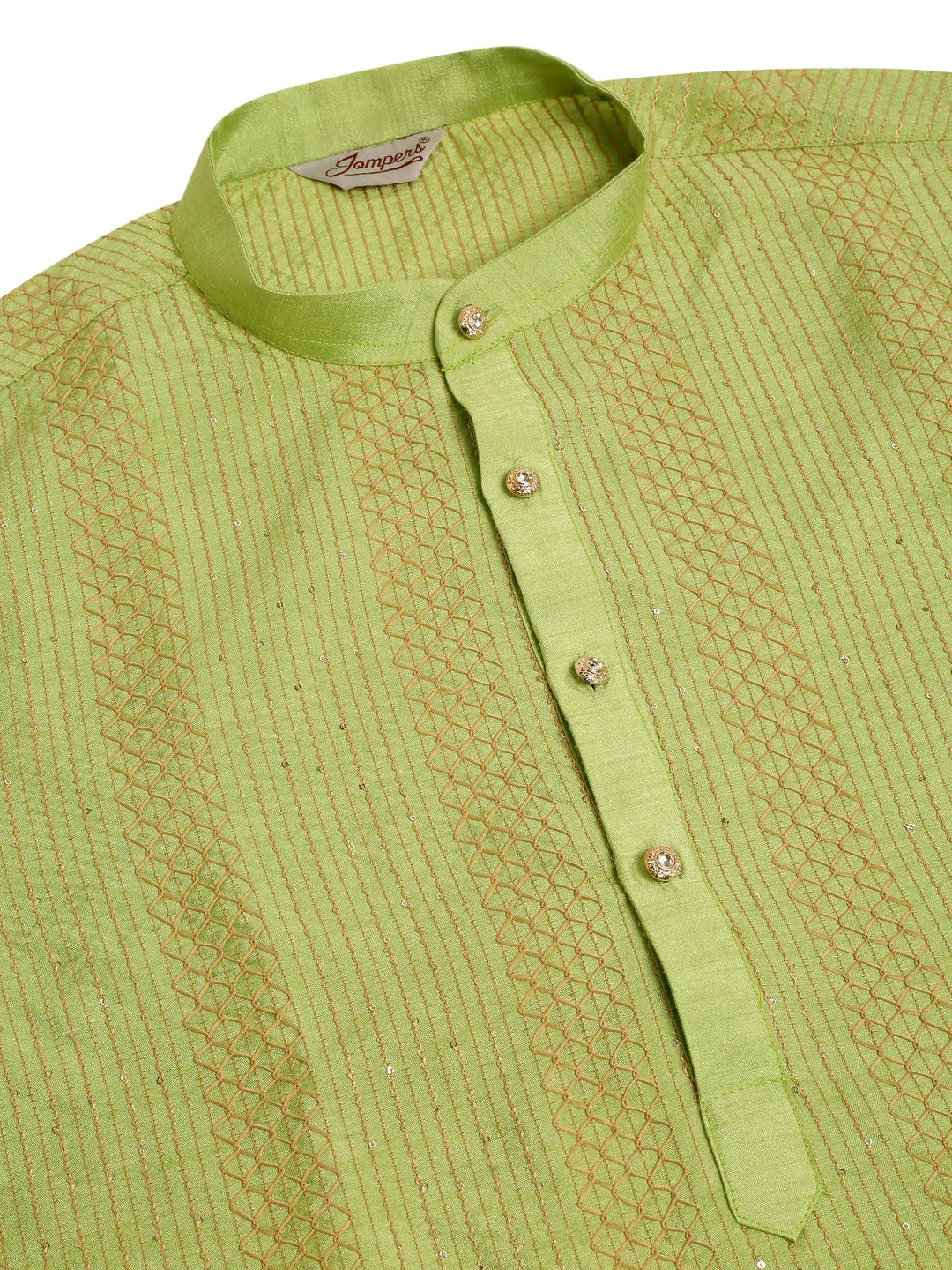 Jompers Men's Pista Green Embroiderd Kurta Pajama ( JOKP 671 Pista )