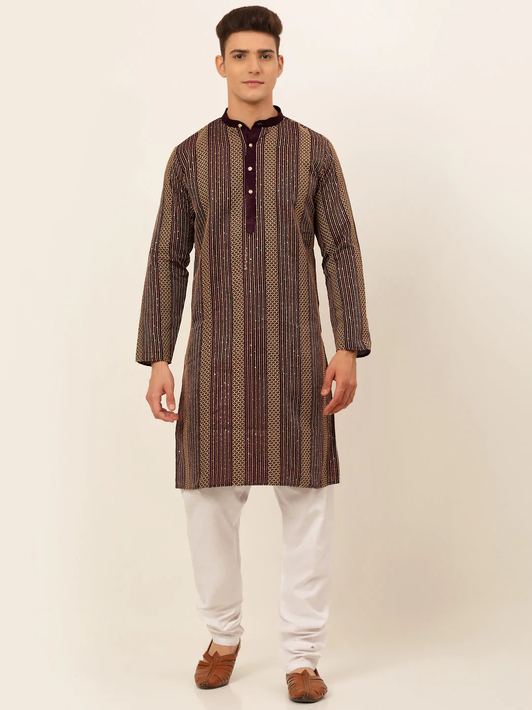 Jompers Men's Purple Embroiderd Kurta Pajama ( JOKP 671 Purple )