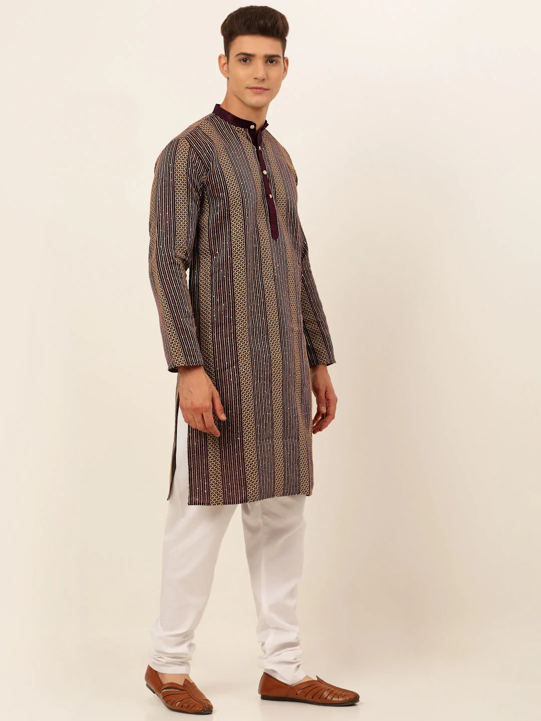 Jompers Men's Purple Embroiderd Kurta Pajama ( JOKP 671 Purple )