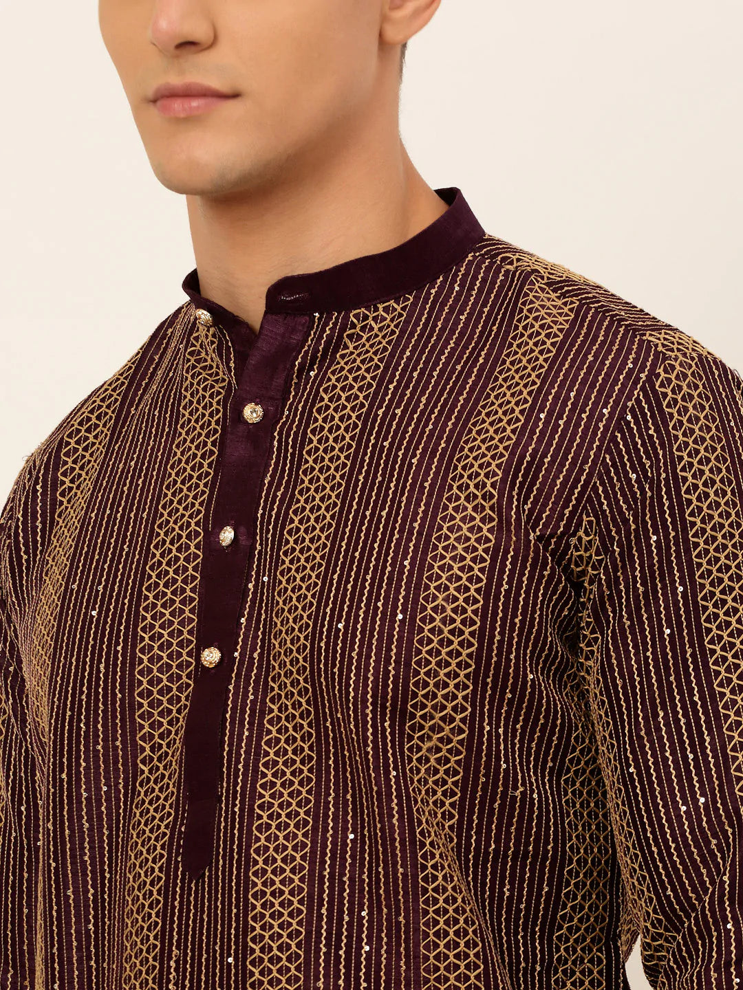 Jompers Men's Purple Embroiderd Kurta Pajama ( JOKP 671 Purple )