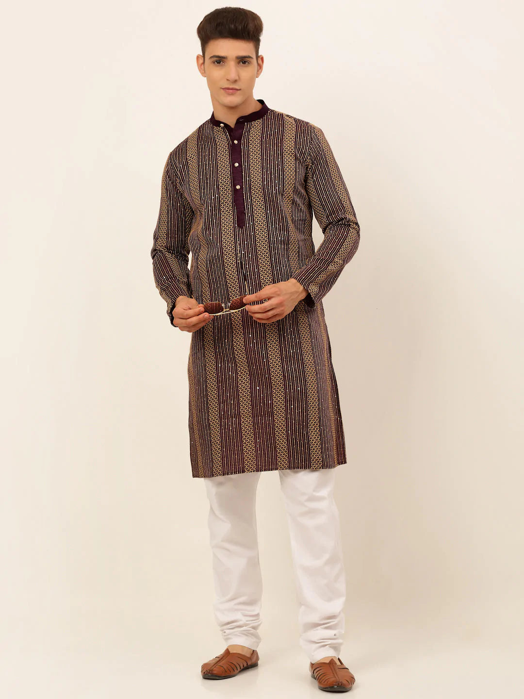 Jompers Men's Purple Embroiderd Kurta Pajama ( JOKP 671 Purple )