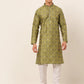 Jompers Men's Green Collar Embroidered Woven Design Kurta Pajama ( JOKP 672 Green )