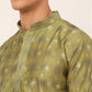 Jompers Men's Green Collar Embroidered Woven Design Kurta Pajama ( JOKP 672 Green )
