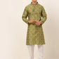 Jompers Men's Green Collar Embroidered Woven Design Kurta Pajama ( JOKP 672 Green )