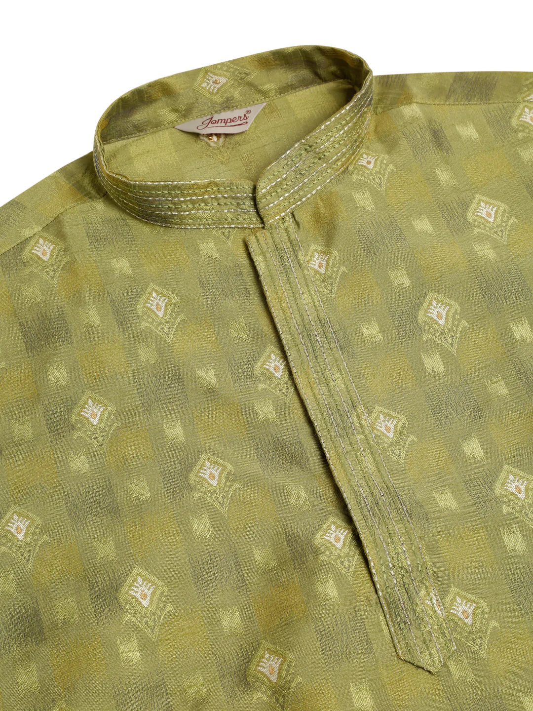 Jompers Men's Green Collar Embroidered Woven Design Kurta Pajama ( JOKP 672 Green )