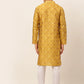 Jompers Men's Mustard Collar Embroidered Woven Design Kurta Pajama ( JOKP 672 Mustard )