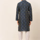 Jompers Men's Navy Blue Collar Embroidered Woven Design Kurta Pajama ( JOKP 672 Navy )